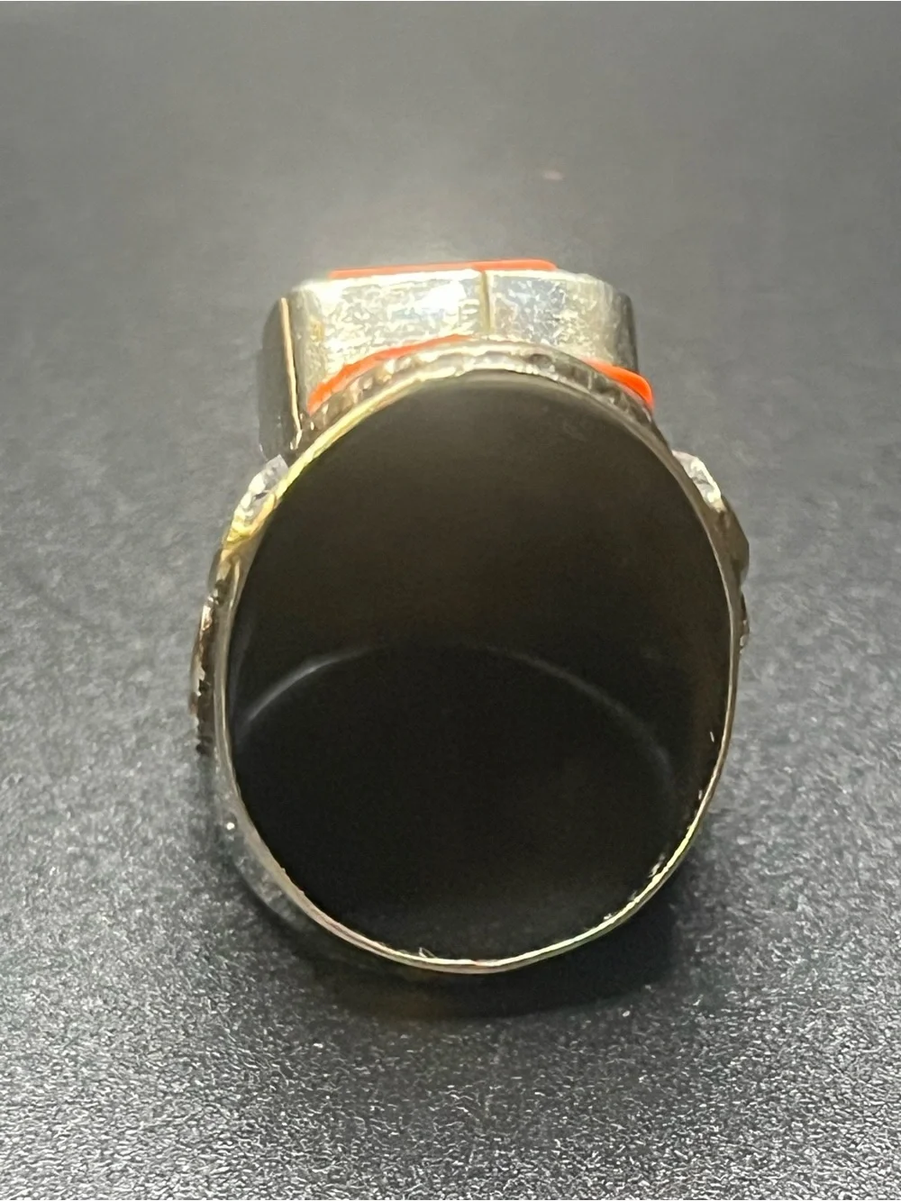 Southwestern Style Orange blue Inlay Statement Ring. Unmarked, not tested